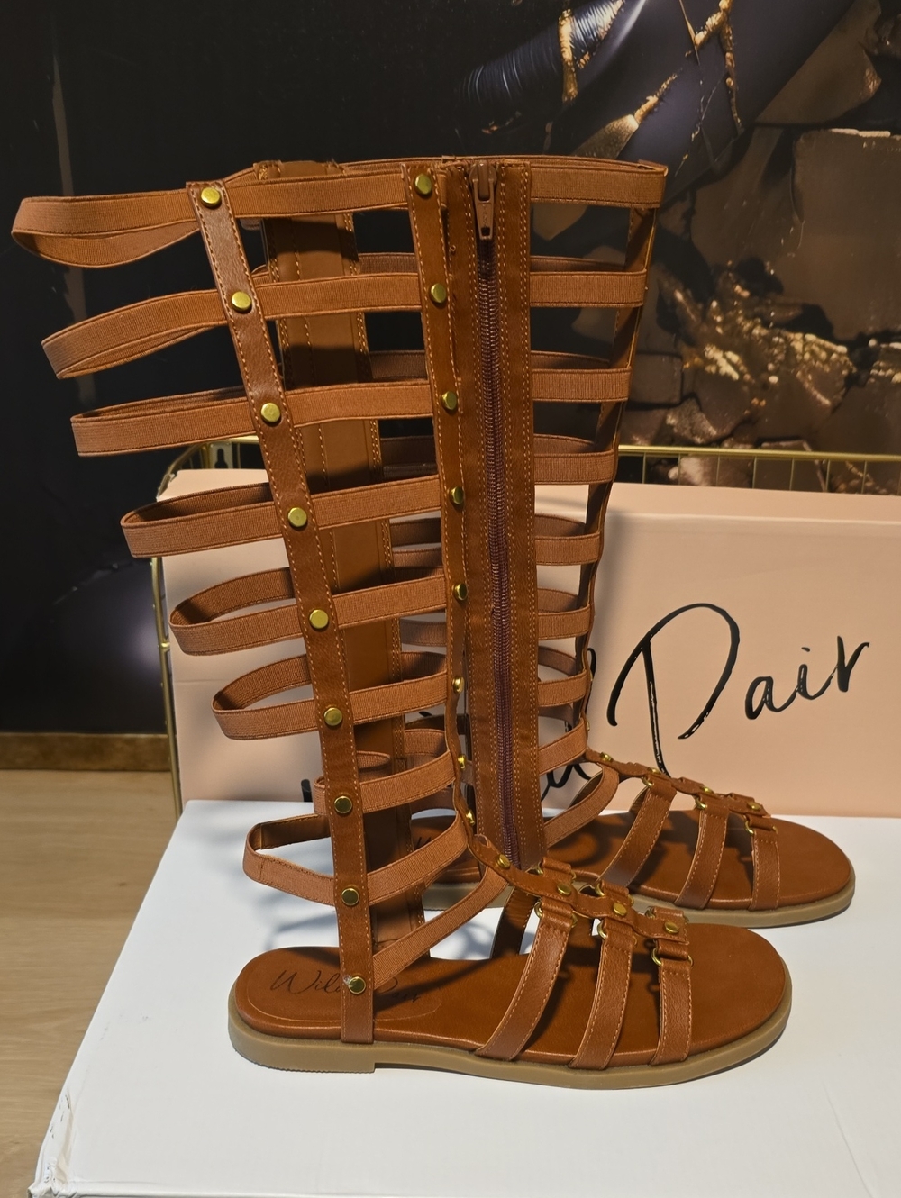 Wild Pair Women's Tall Strappy Gladiator Sandals - Tan